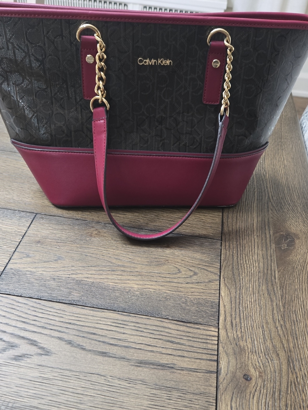 Calvin Klein Burgundy Trim Black Monogram Tote